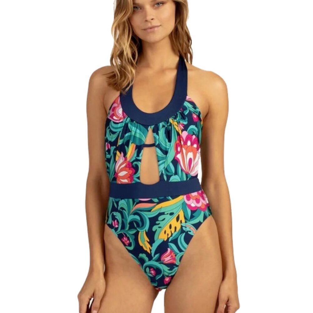 NWT Trina Turk India Garden Halter Belted One Piece Floral Swimsuit 4